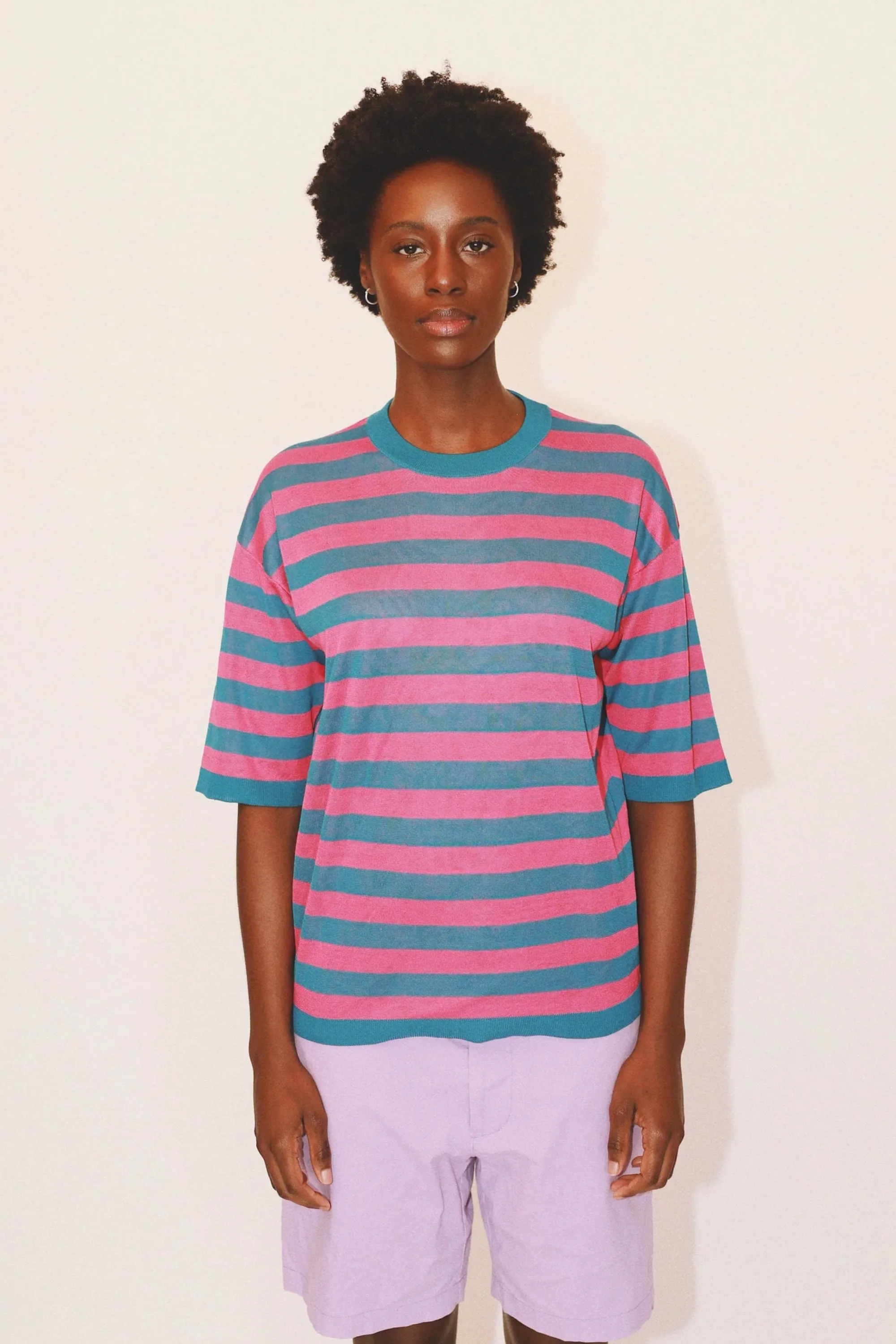 ANDREA STRIPED CREWNECK - TURQUOISE