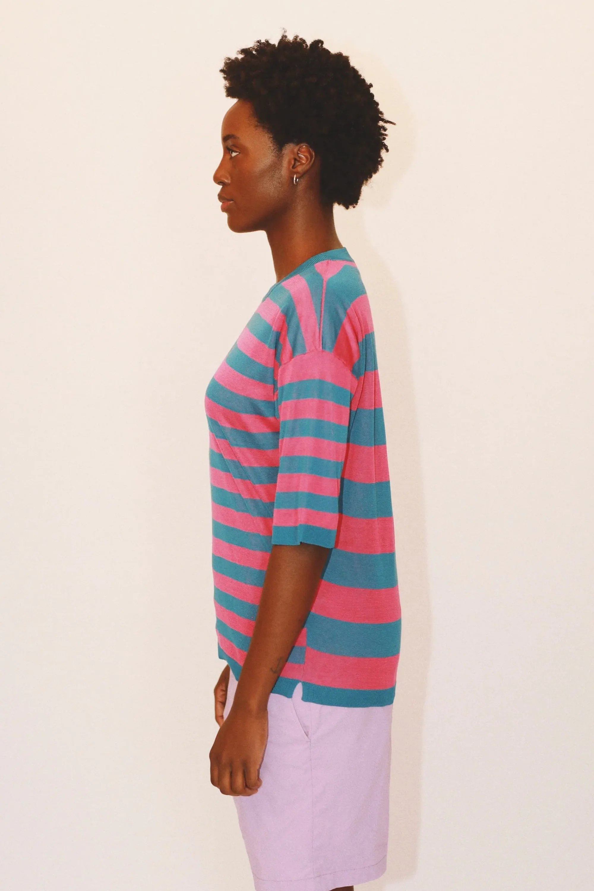 ANDREA STRIPED CREWNECK - TURQUOISE