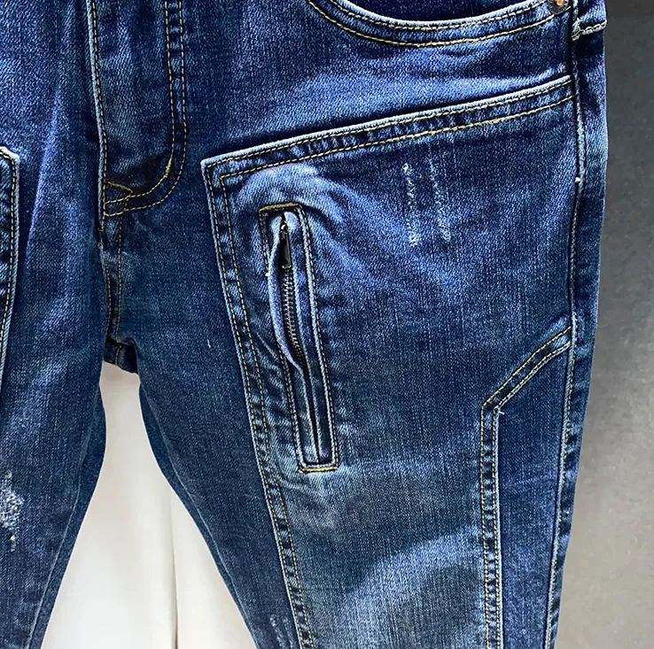 Casual Medium Blue Denim Pockets Jeans