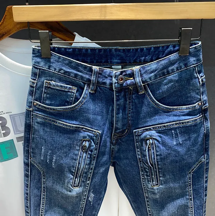 Casual Medium Blue Denim Pockets Jeans