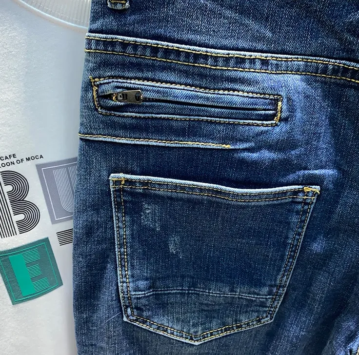 Casual Medium Blue Denim Pockets Jeans