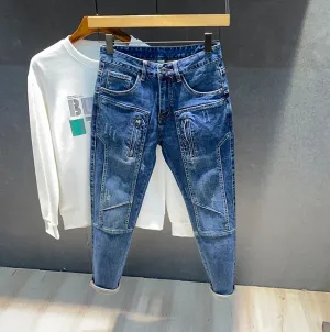 Casual Medium Blue Denim Pockets Jeans