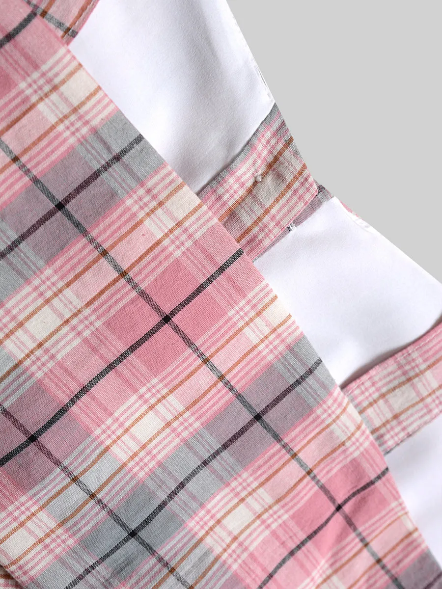 College Overlay Checkered Vest&Shirt&Skirt Three Pieces Set