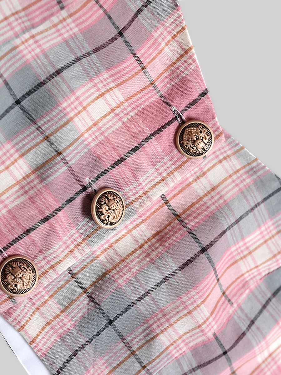 College Overlay Checkered Vest&Shirt&Skirt Three Pieces Set