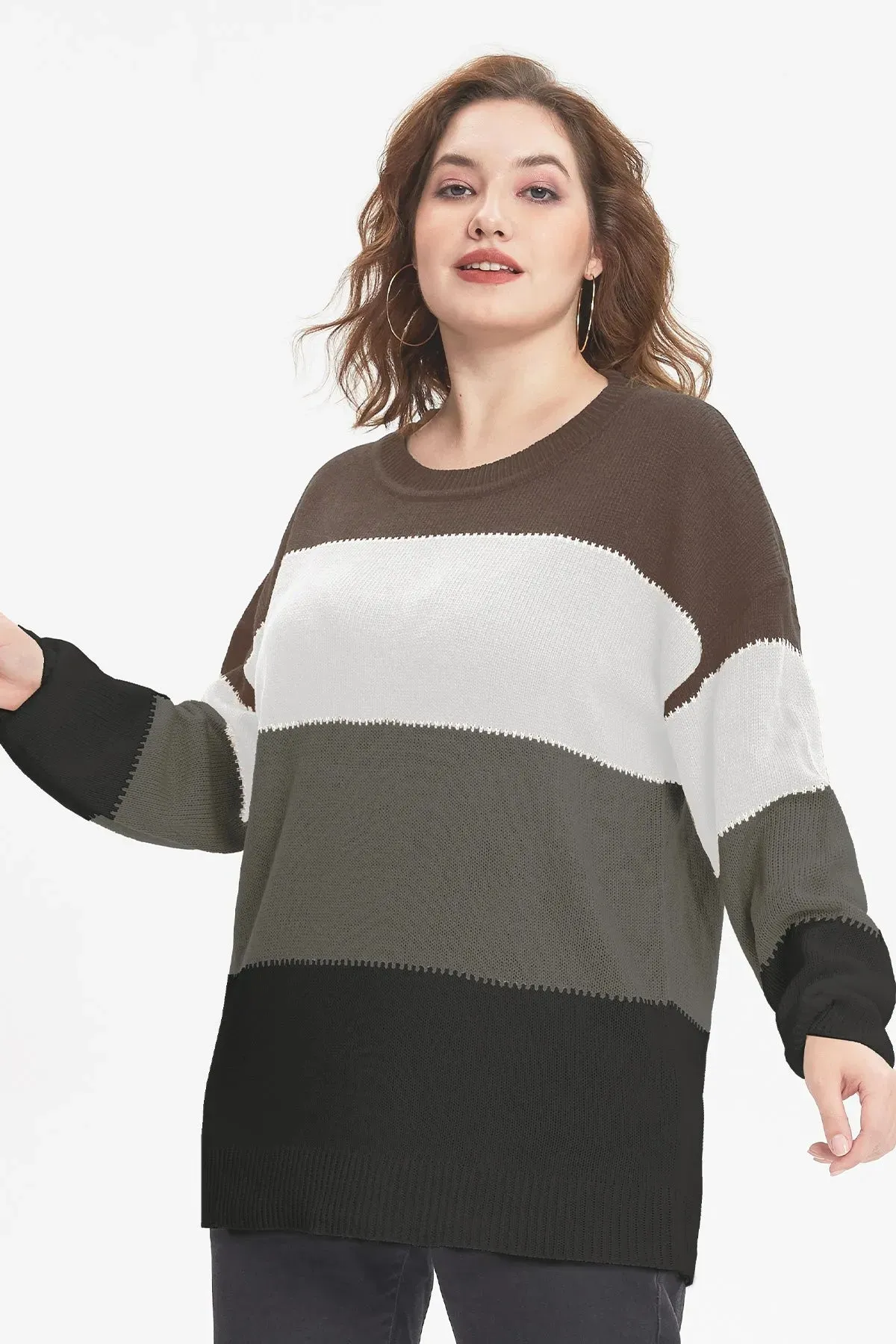Color Block Striped Long Sleeves Sweater