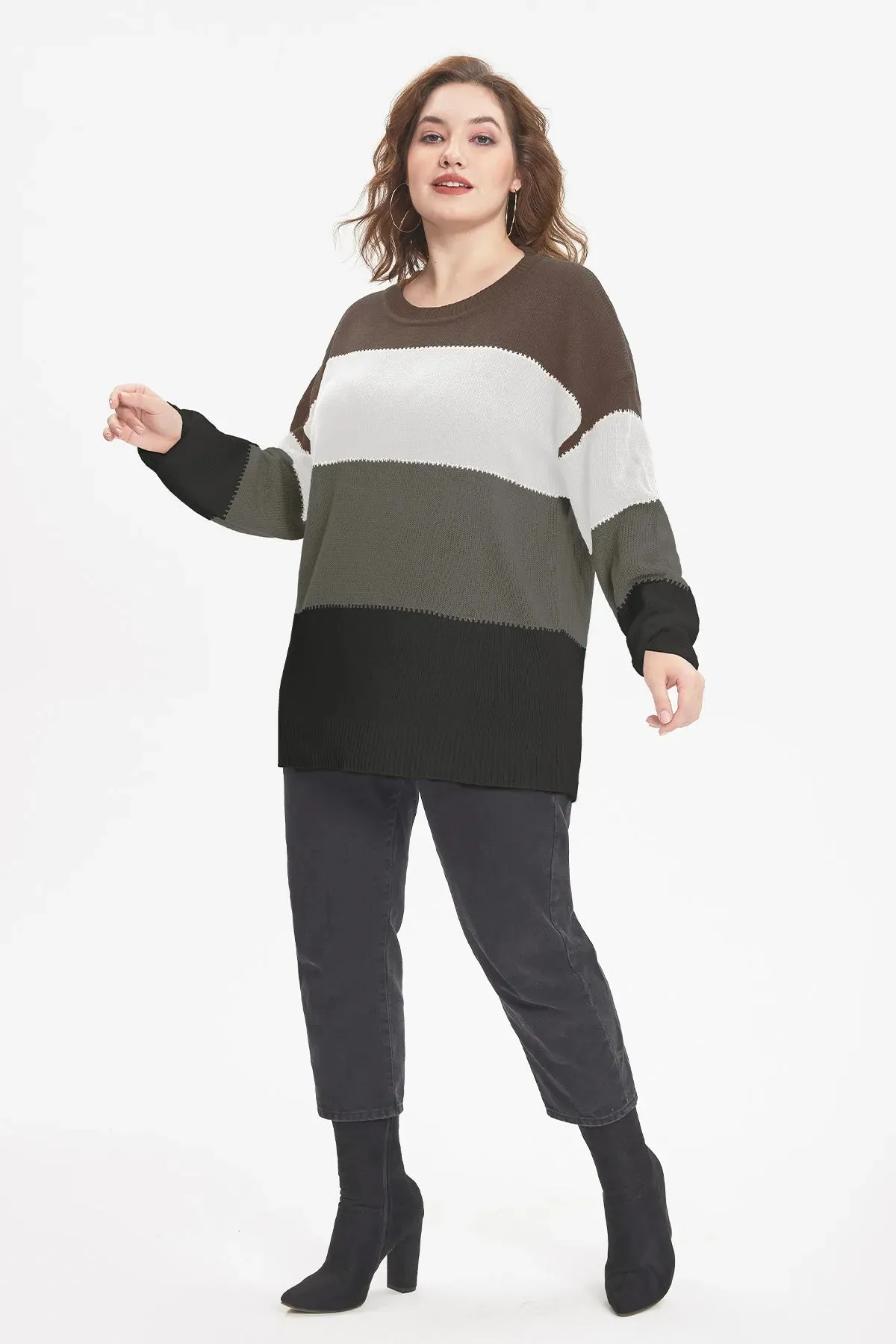Color Block Striped Long Sleeves Sweater