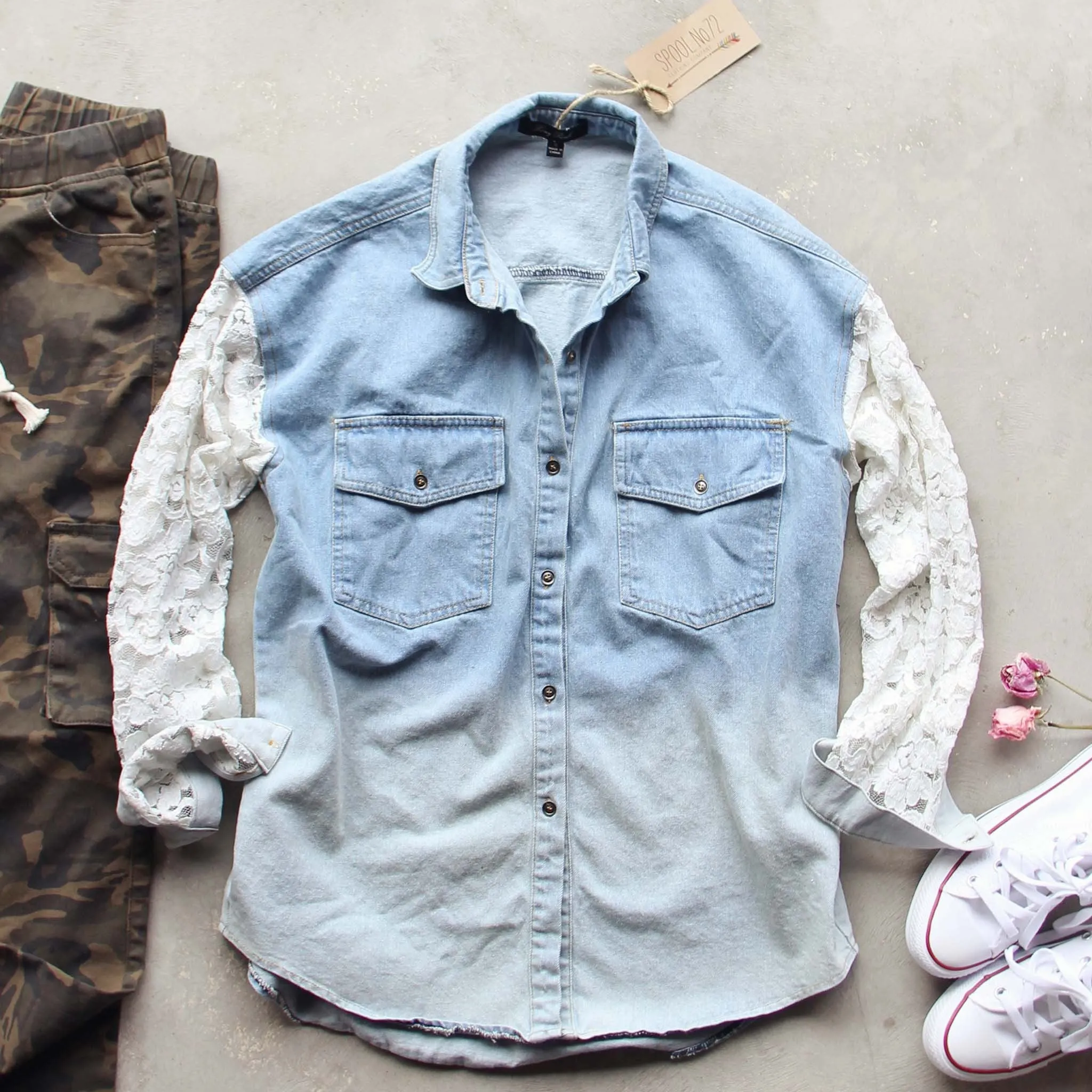 Denim & Lace Boyfriend Shirt