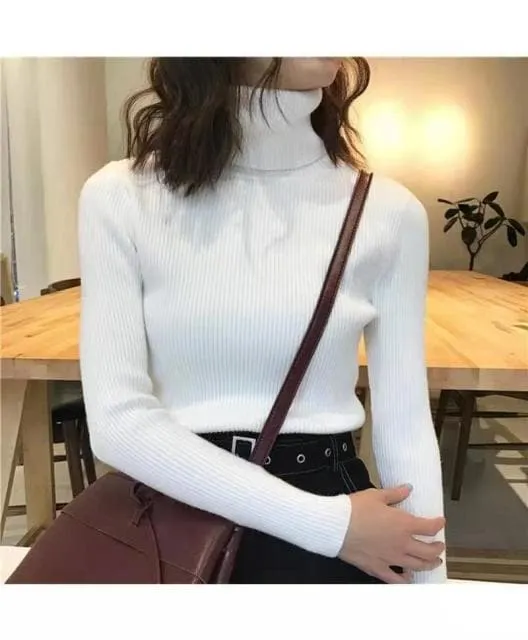 DressBetty - High-Collar Striped Knit Bottom Sweater