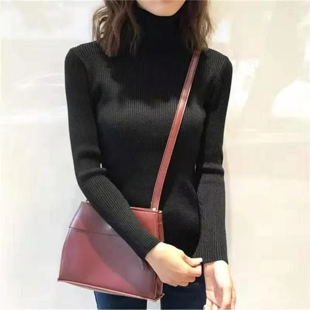 DressBetty - High-Collar Striped Knit Bottom Sweater