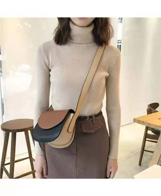 DressBetty - High-Collar Striped Knit Bottom Sweater