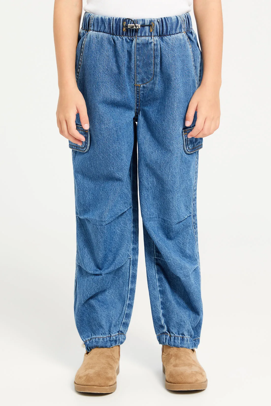 Girls Navy Cargo Jogger Denim Jeans