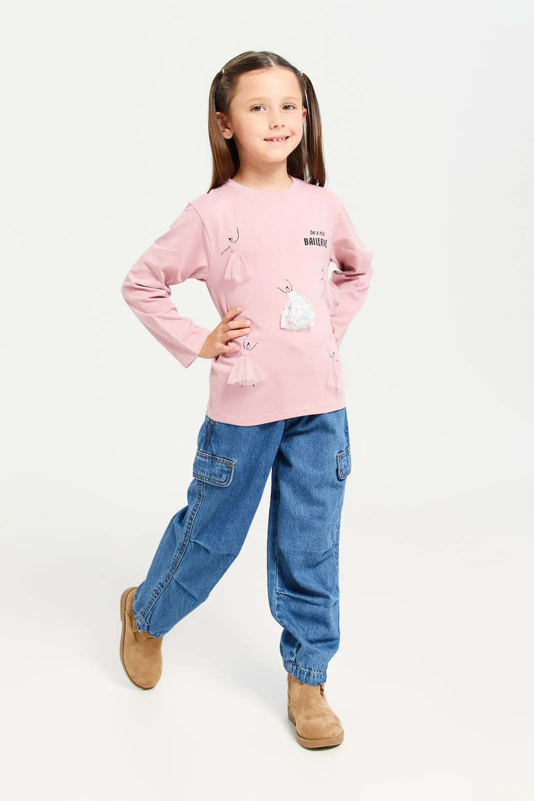 Girls Navy Cargo Jogger Denim Jeans
