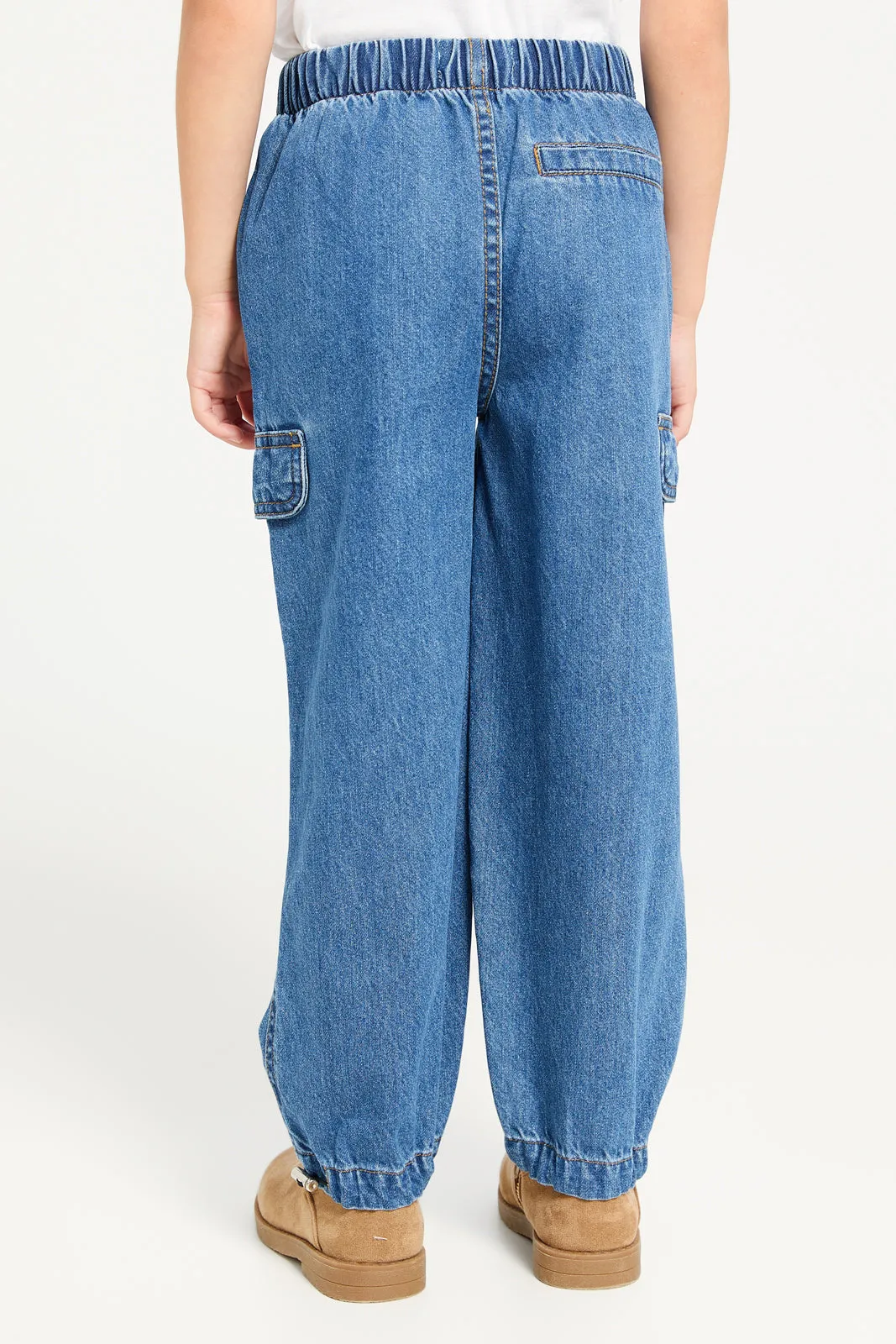 Girls Navy Cargo Jogger Denim Jeans