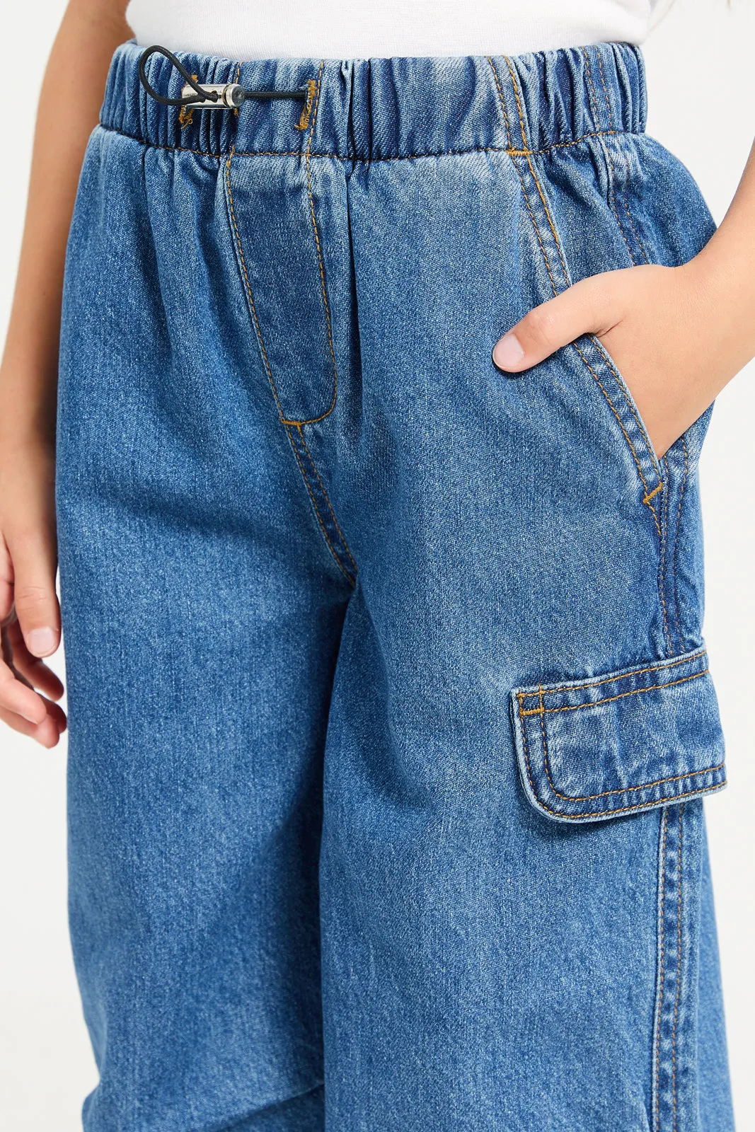 Girls Navy Cargo Jogger Denim Jeans