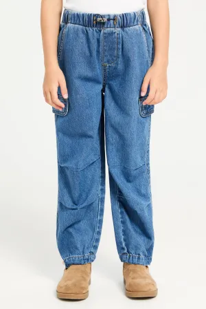 Girls Navy Cargo Jogger Denim Jeans