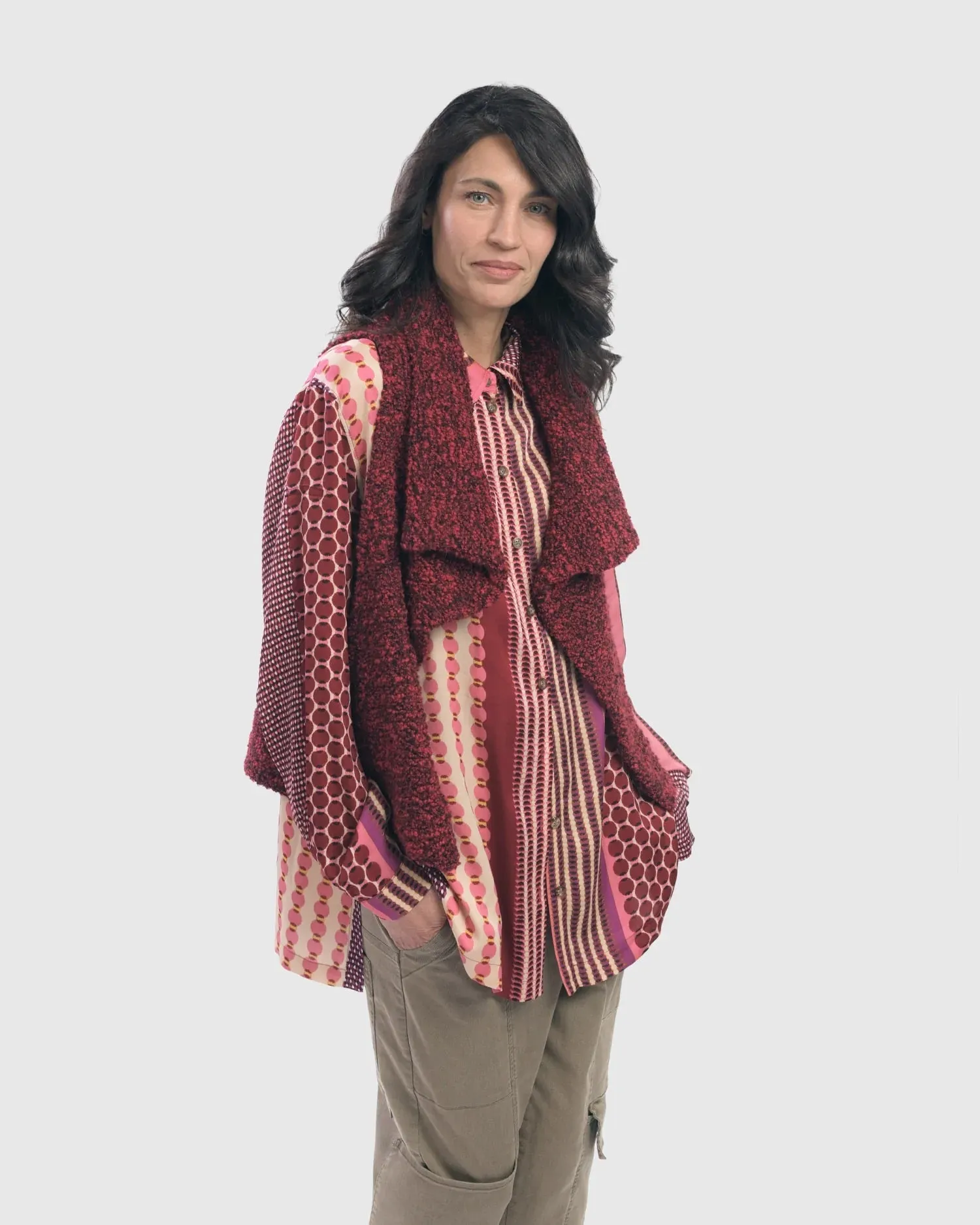 Half Button Front Shirt Blouse, Berry by Alembika