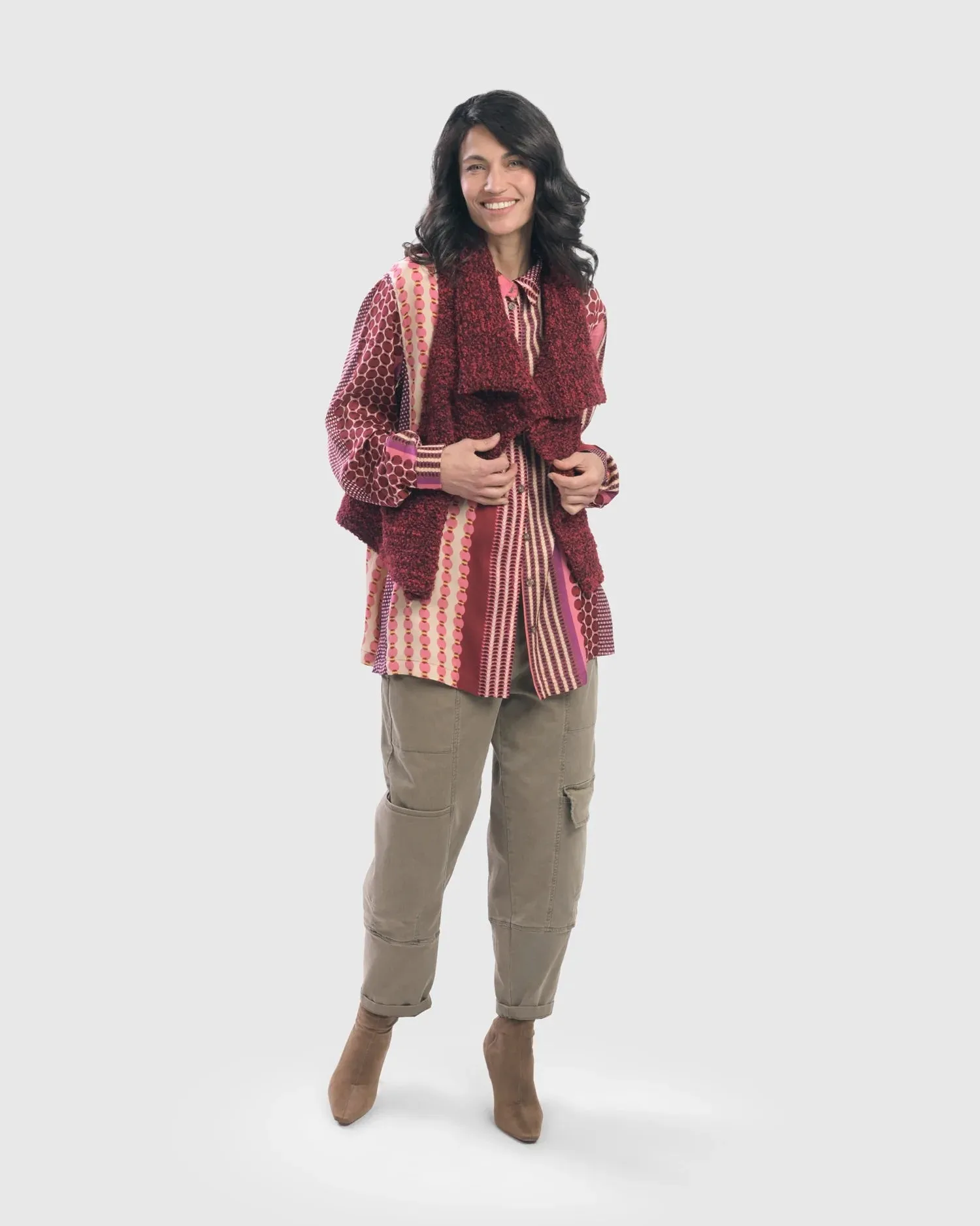 Half Button Front Shirt Blouse, Berry by Alembika