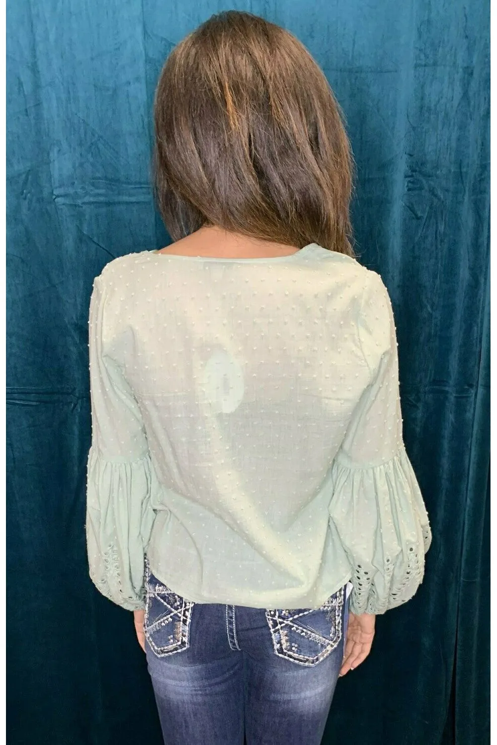 Hyfve Sage Eyelet Puff Sleeve Tie Front Blouse