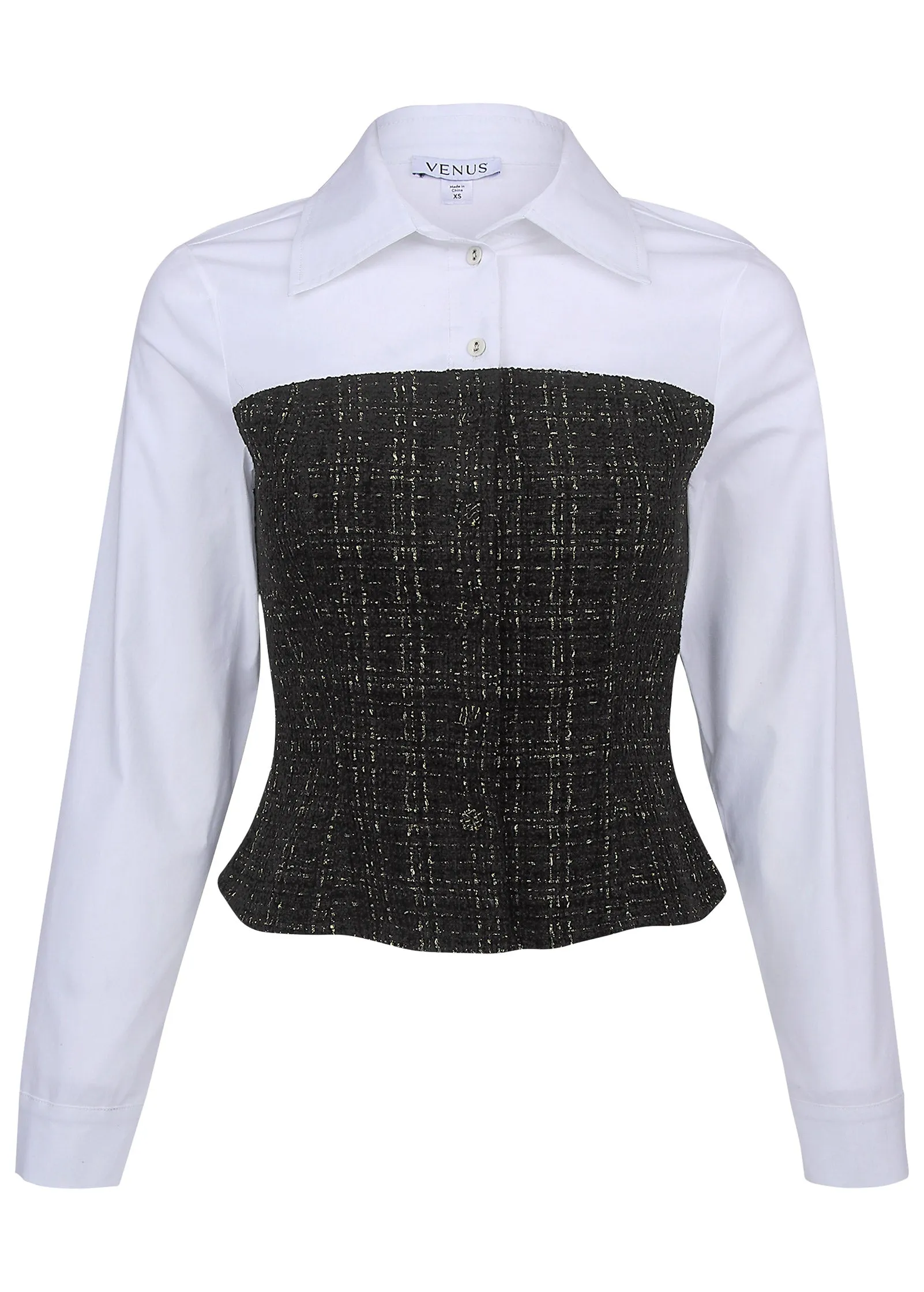 Layered Tweed Top - Black & Gold Combo