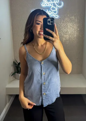 Lovelyn Tencel Button Down Tank