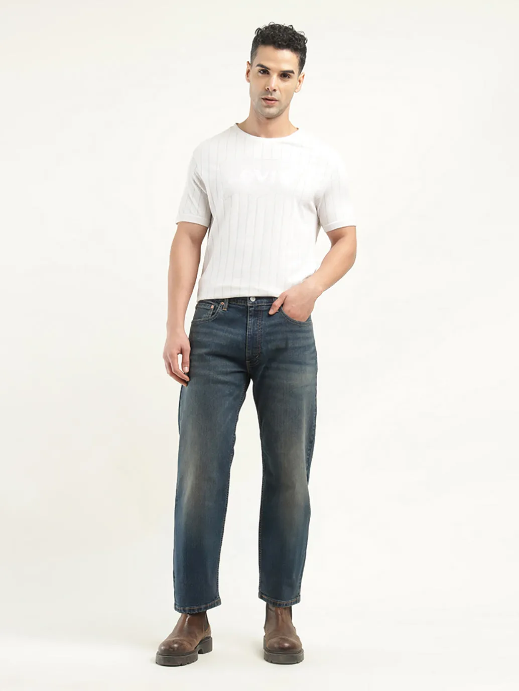 Men's 55596 Indigo Relaxed Fit Mid Rise Jeans
