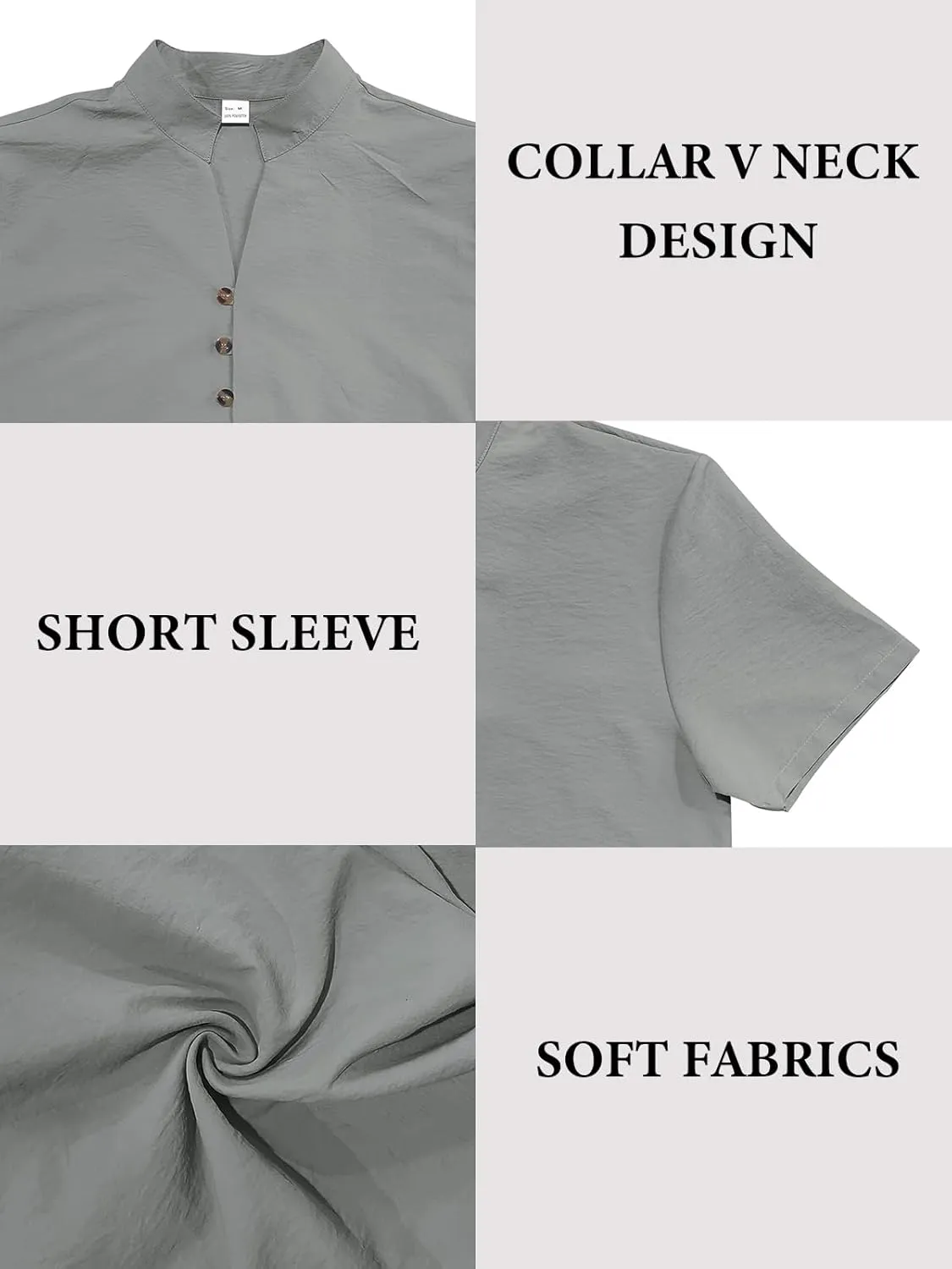 Mens Linen Shirt Short Sleeve Button Down Collar T Shirt Blouses Casual Solid Color Summer Vacation Beach Shirts