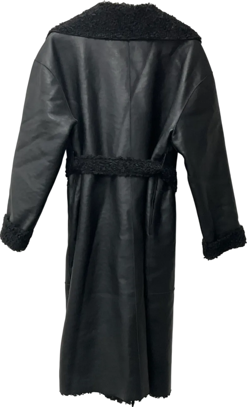 NA-KD Black Bonded Faux Fur Detailed Pu Coat UK 14