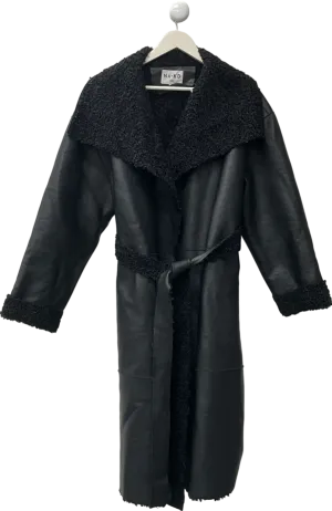 NA-KD Black Bonded Faux Fur Detailed Pu Coat UK 14