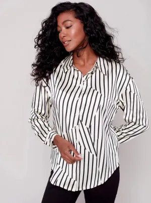 Printed Satin Button Front Shirt [Pepper-C4489]
