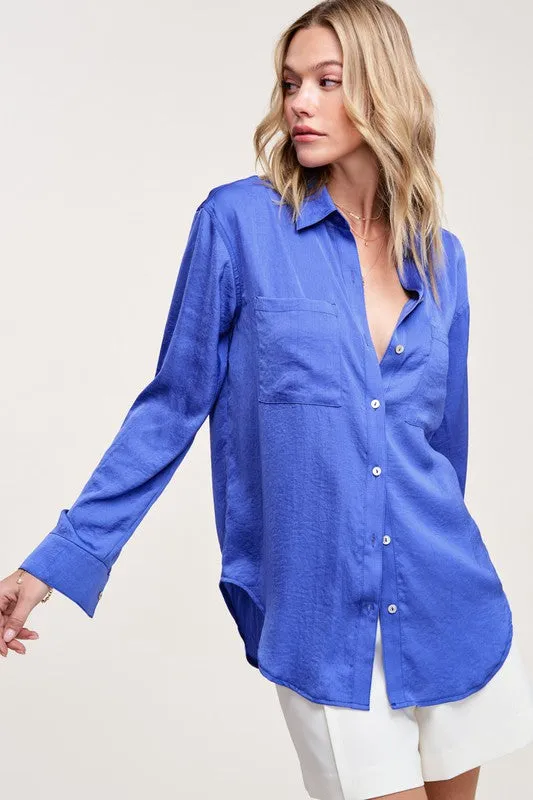 Silky Button-Down Long Sleeve Hazel Top