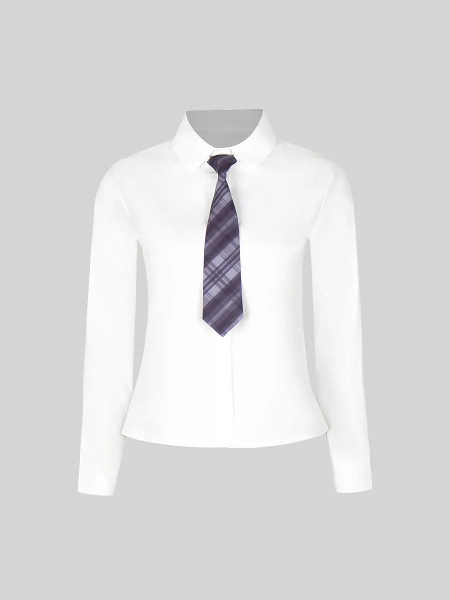 Solid Color Shirt & Skirt & Blazer with Tie Set