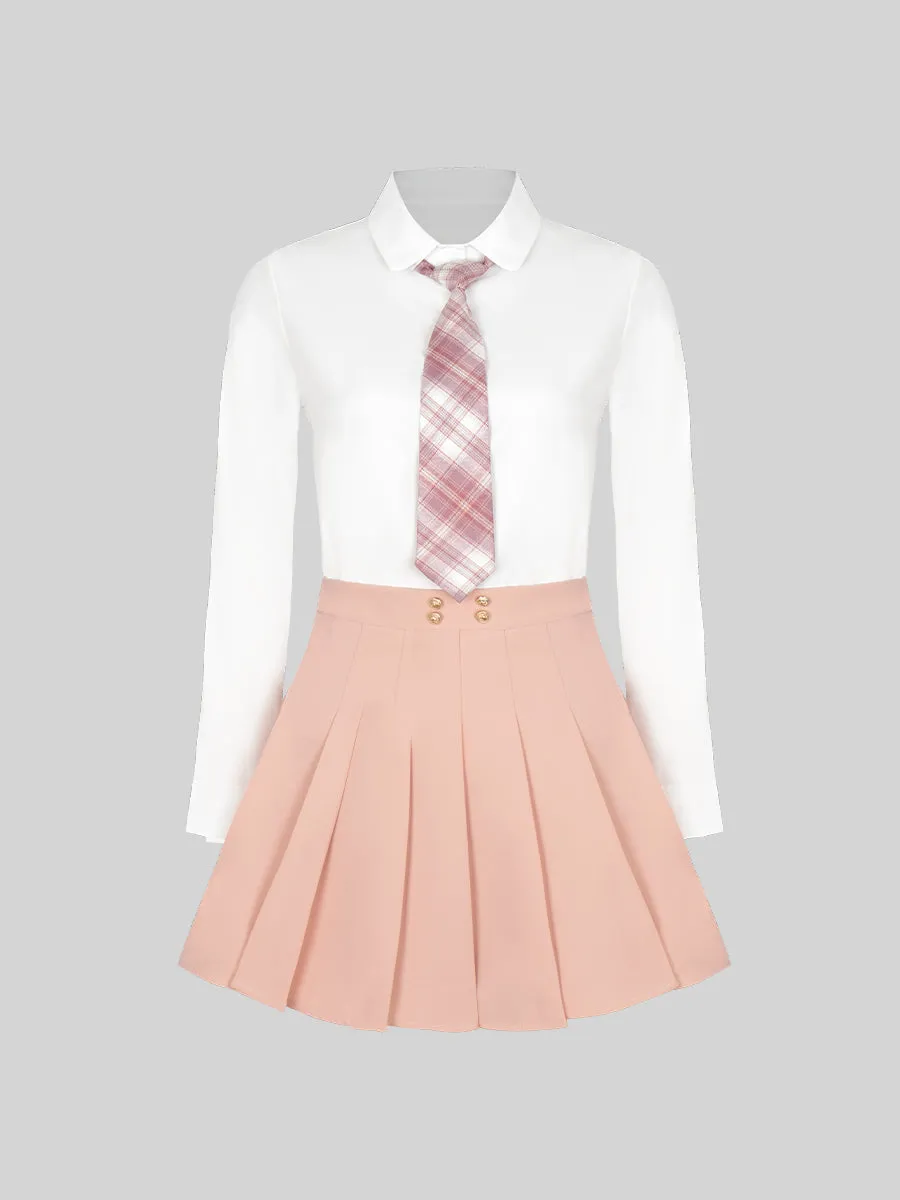 Solid Color Shirt & Skirt & Blazer with Tie Set