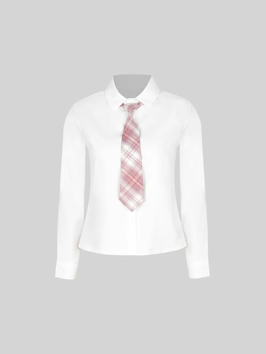 Solid Color Shirt & Skirt & Blazer with Tie Set