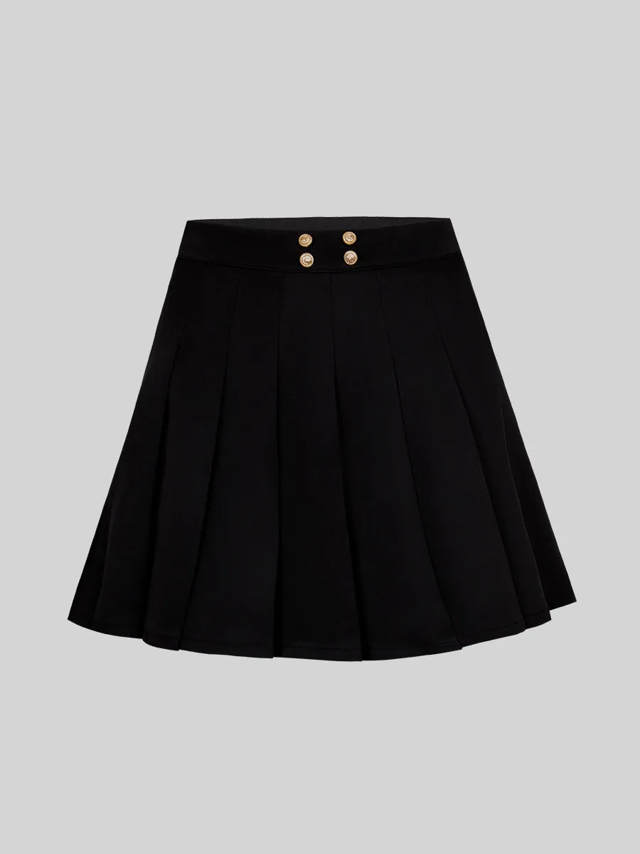 Solid Color Shirt & Skirt & Blazer with Tie Set