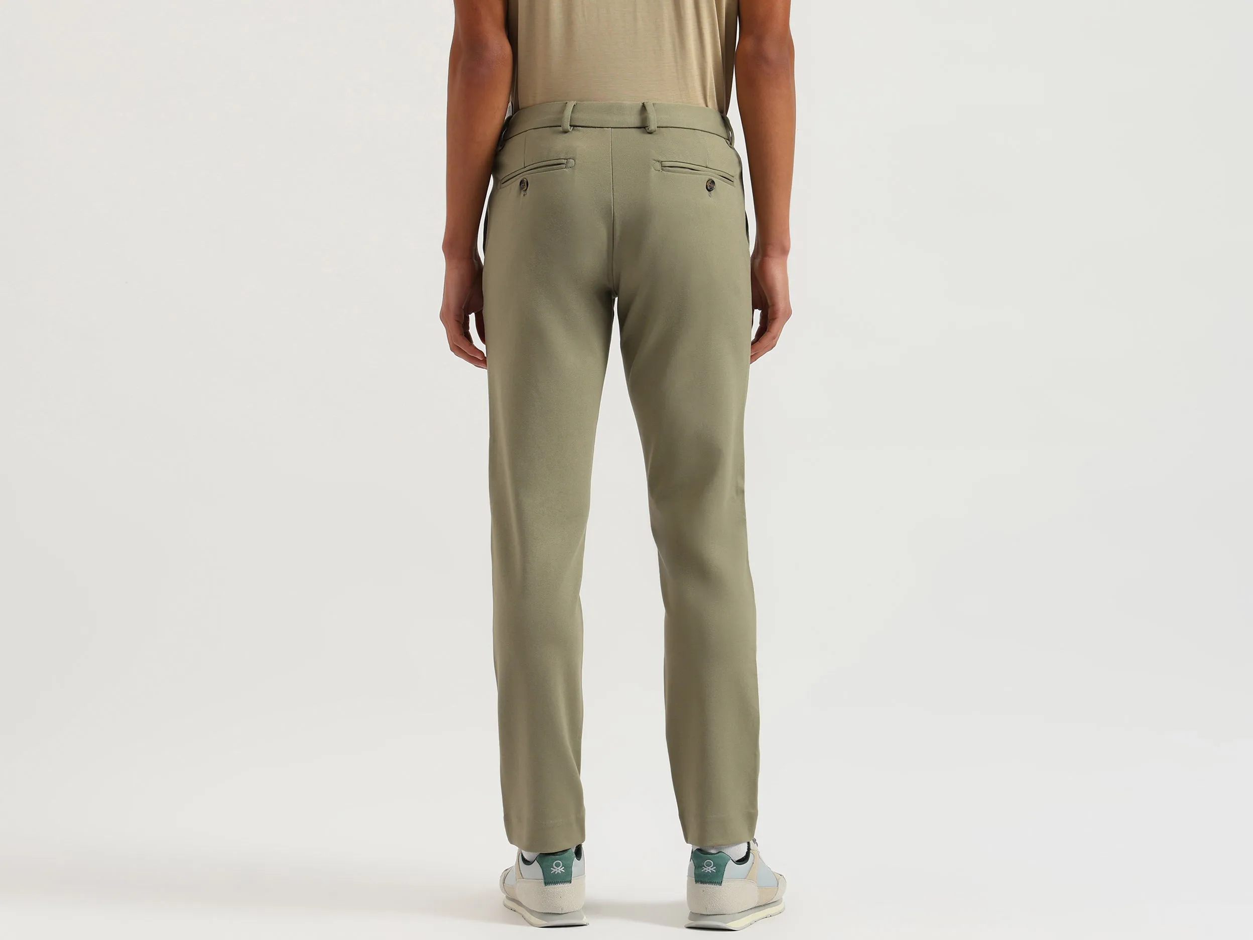 Solid Slim Fit Twill Knit Trousers