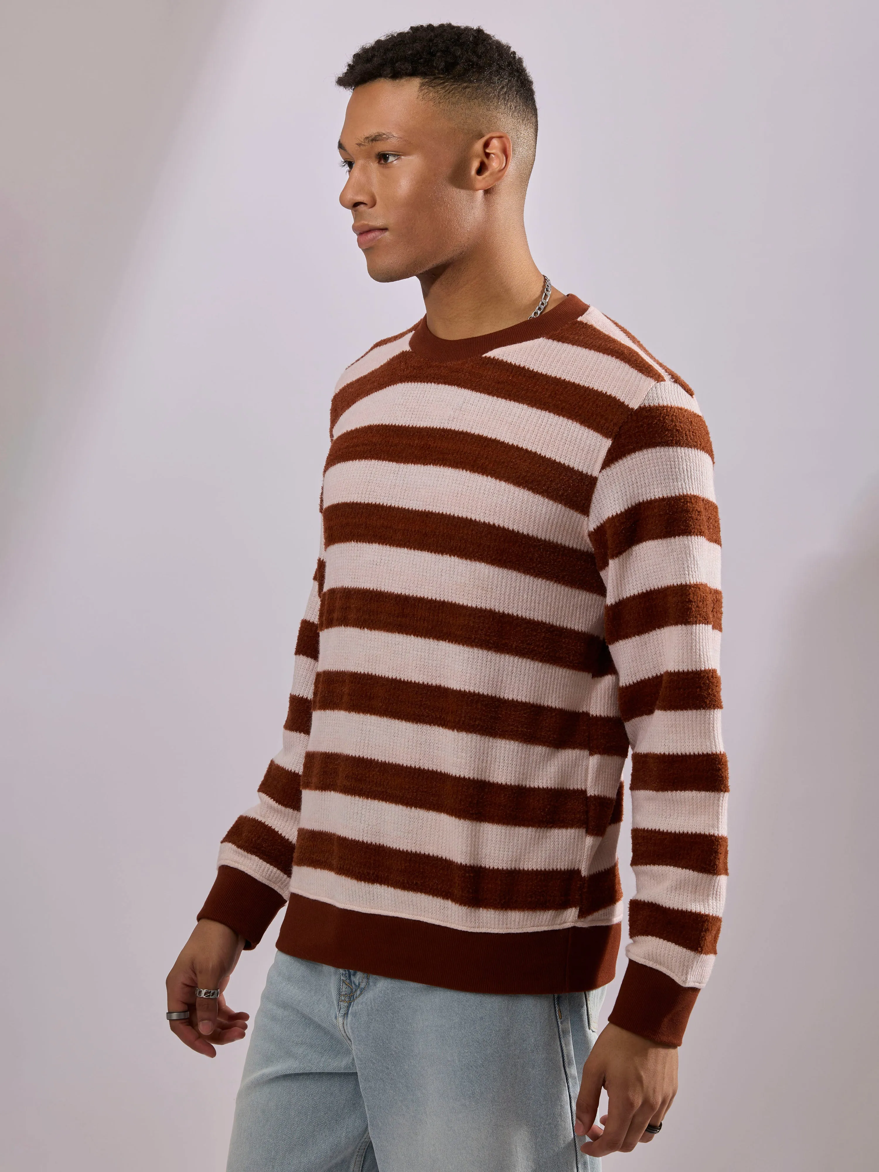 Swyft - Striped Crew neck Sweater - Brick red
