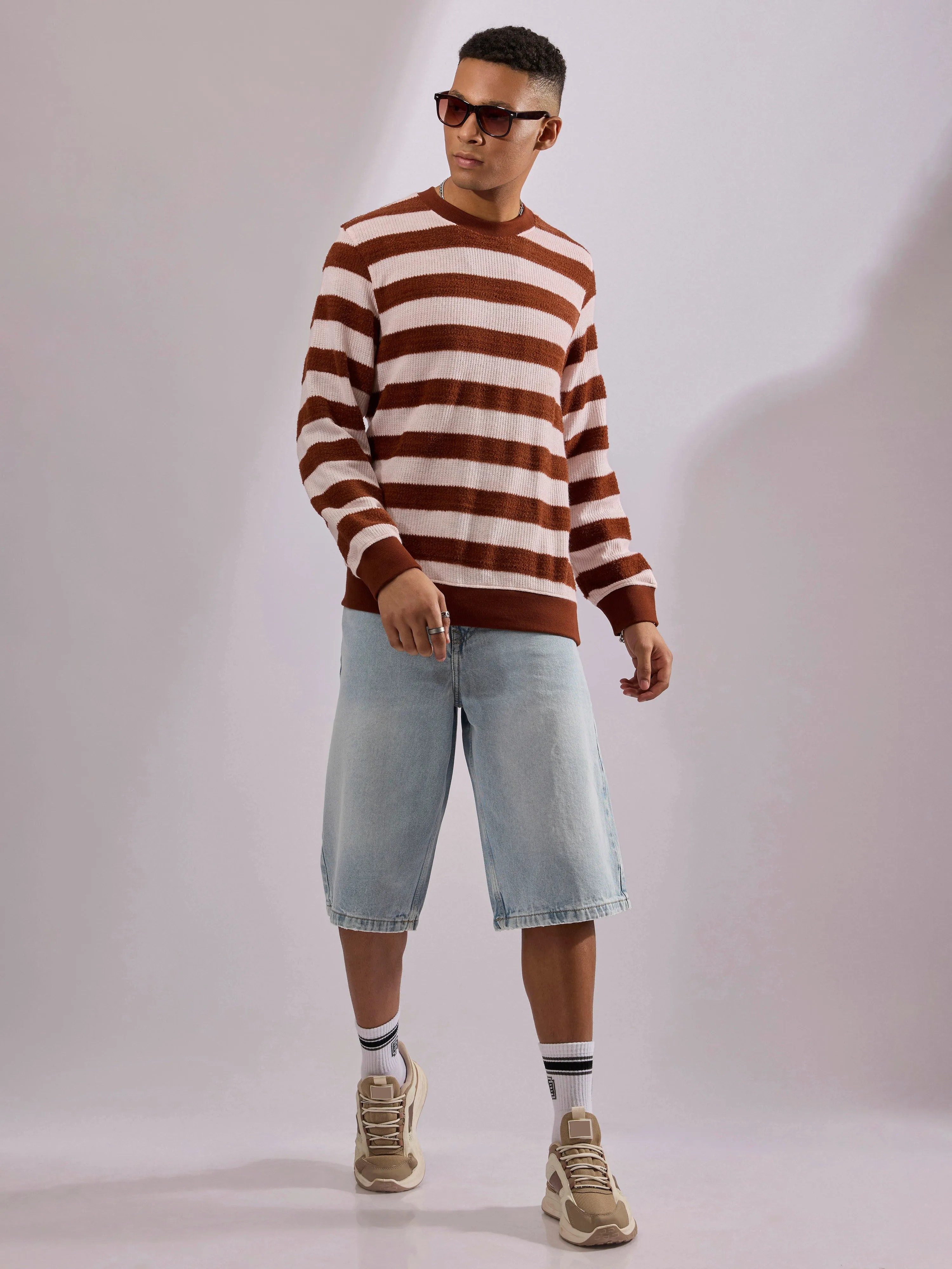 Swyft - Striped Crew neck Sweater - Brick red