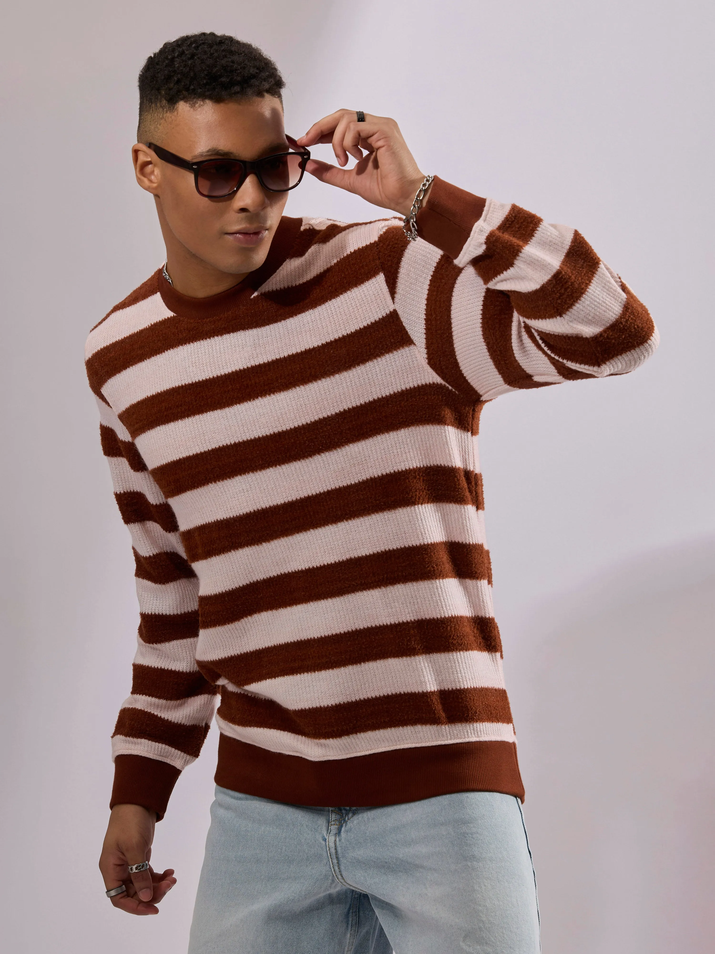 Swyft - Striped Crew neck Sweater - Brick red