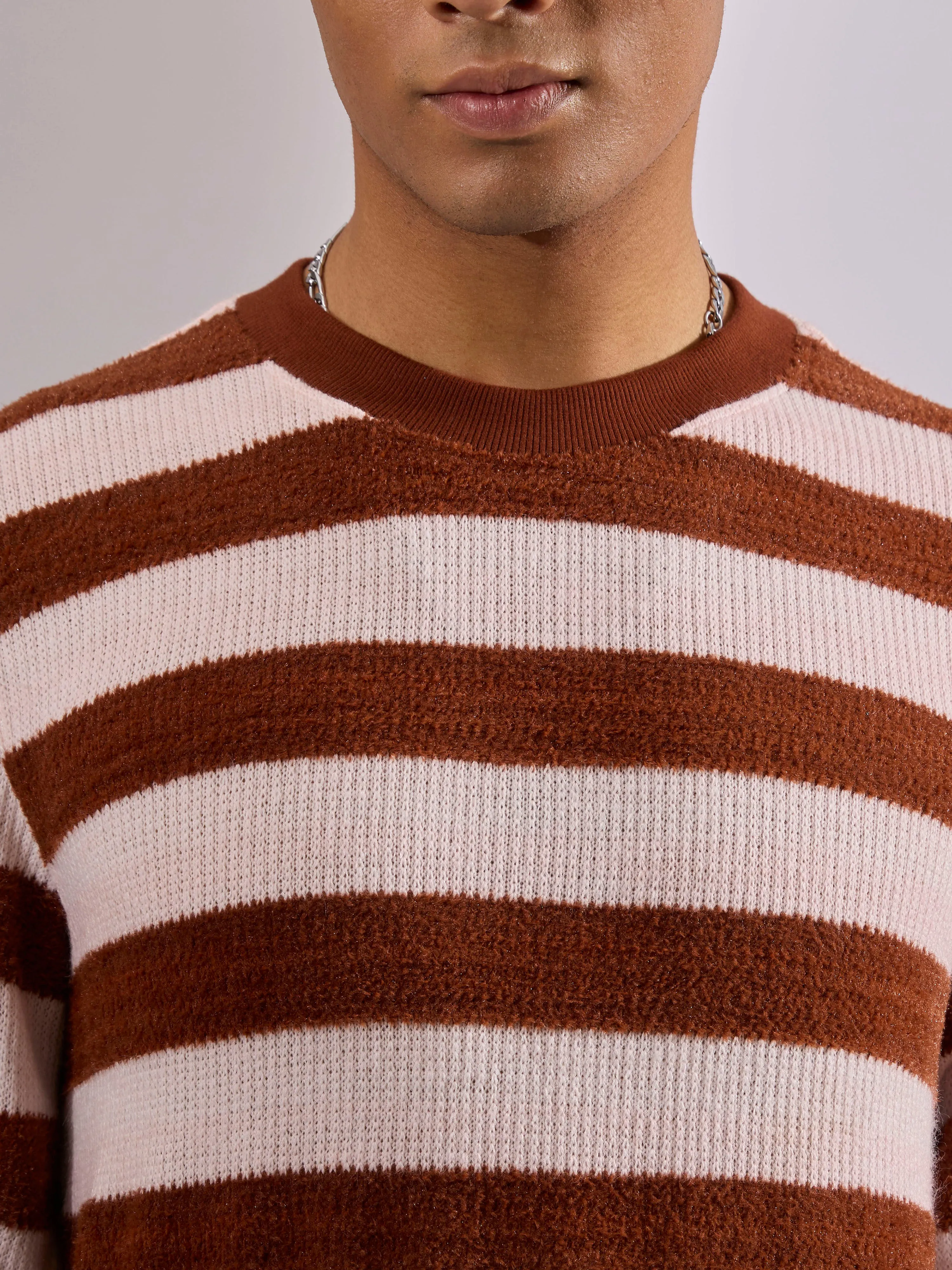 Swyft - Striped Crew neck Sweater - Brick red