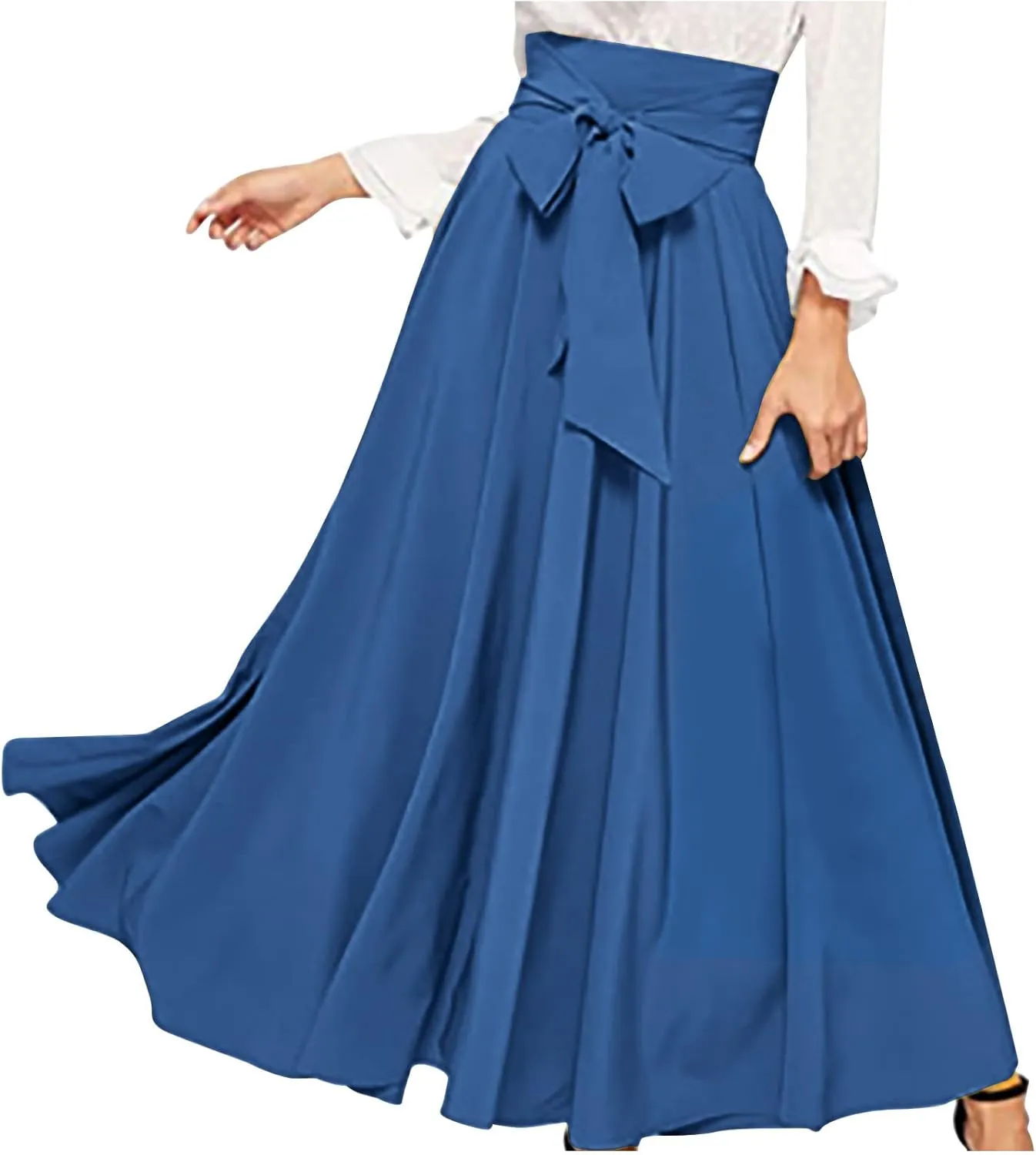 TANGNADE Women's High Waist A-Line Skirt Ankle Length Casual Flowy Long Flared Summer Trendy Elegant Maxi Skirt