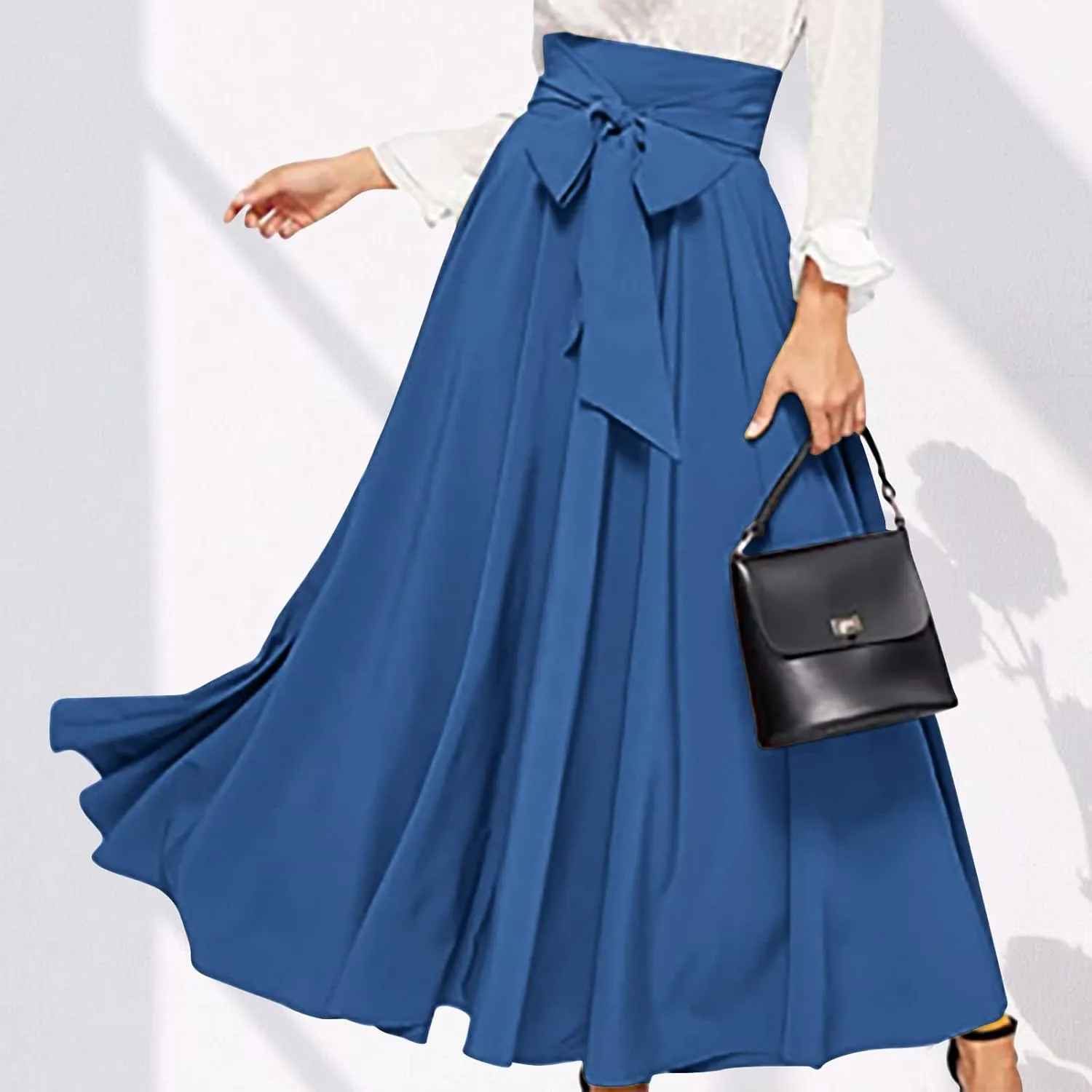 TANGNADE Women's High Waist A-Line Skirt Ankle Length Casual Flowy Long Flared Summer Trendy Elegant Maxi Skirt