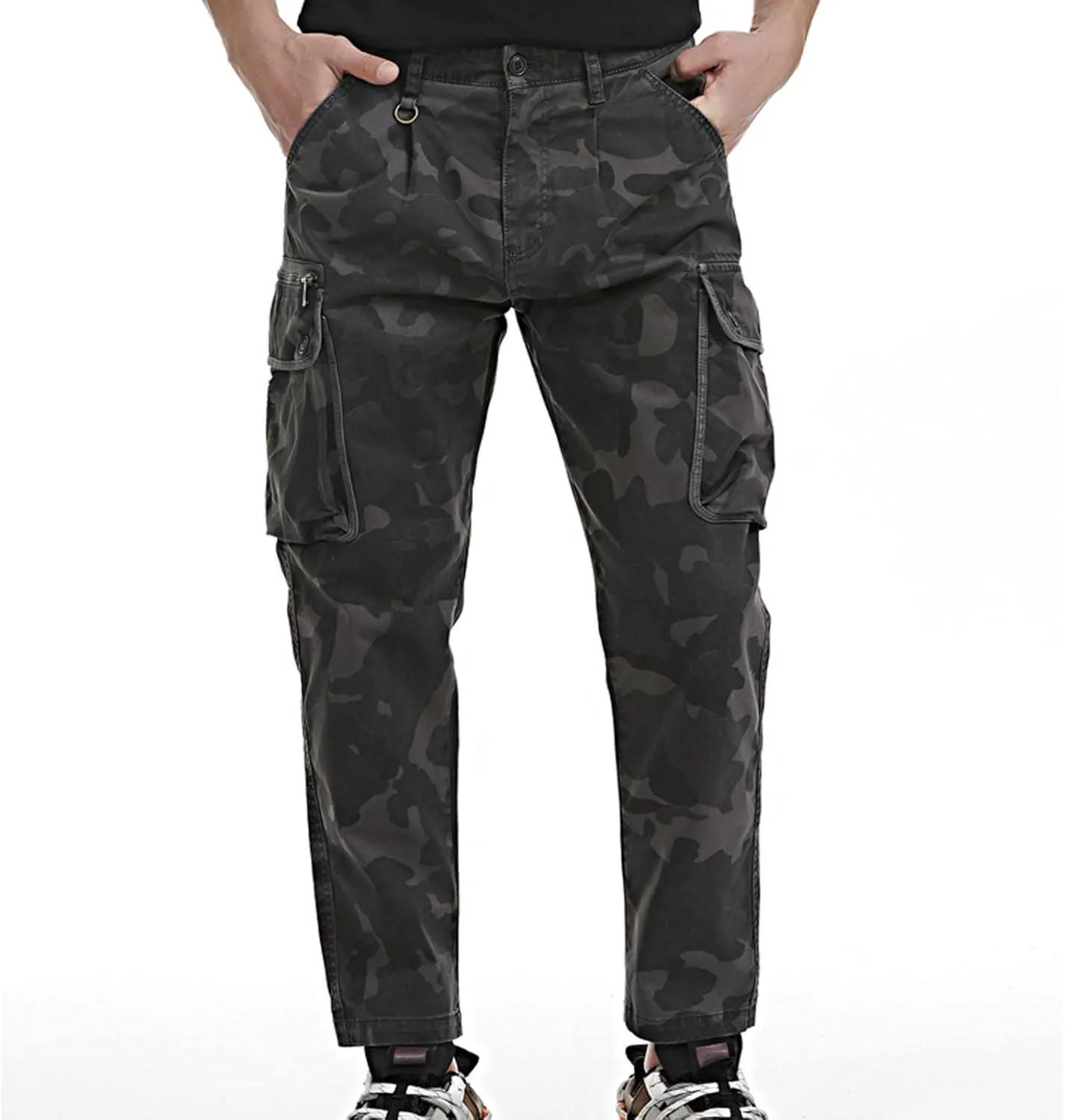 Uillui Mens Cargo Pants Fashion Como Joggers Sweatpants Cotton Stretch Casual Relaxed Fit Ankle Length Harem Streetwear Pant