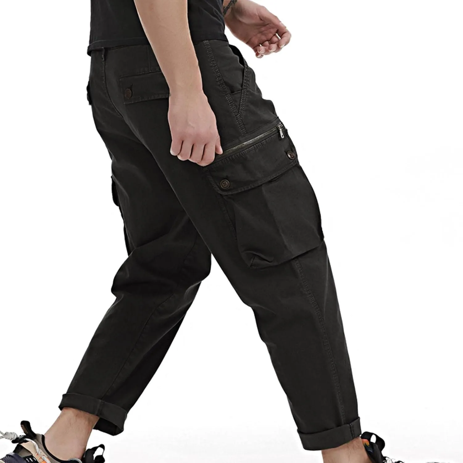 Uillui Mens Cargo Pants Fashion Como Joggers Sweatpants Cotton Stretch Casual Relaxed Fit Ankle Length Harem Streetwear Pant