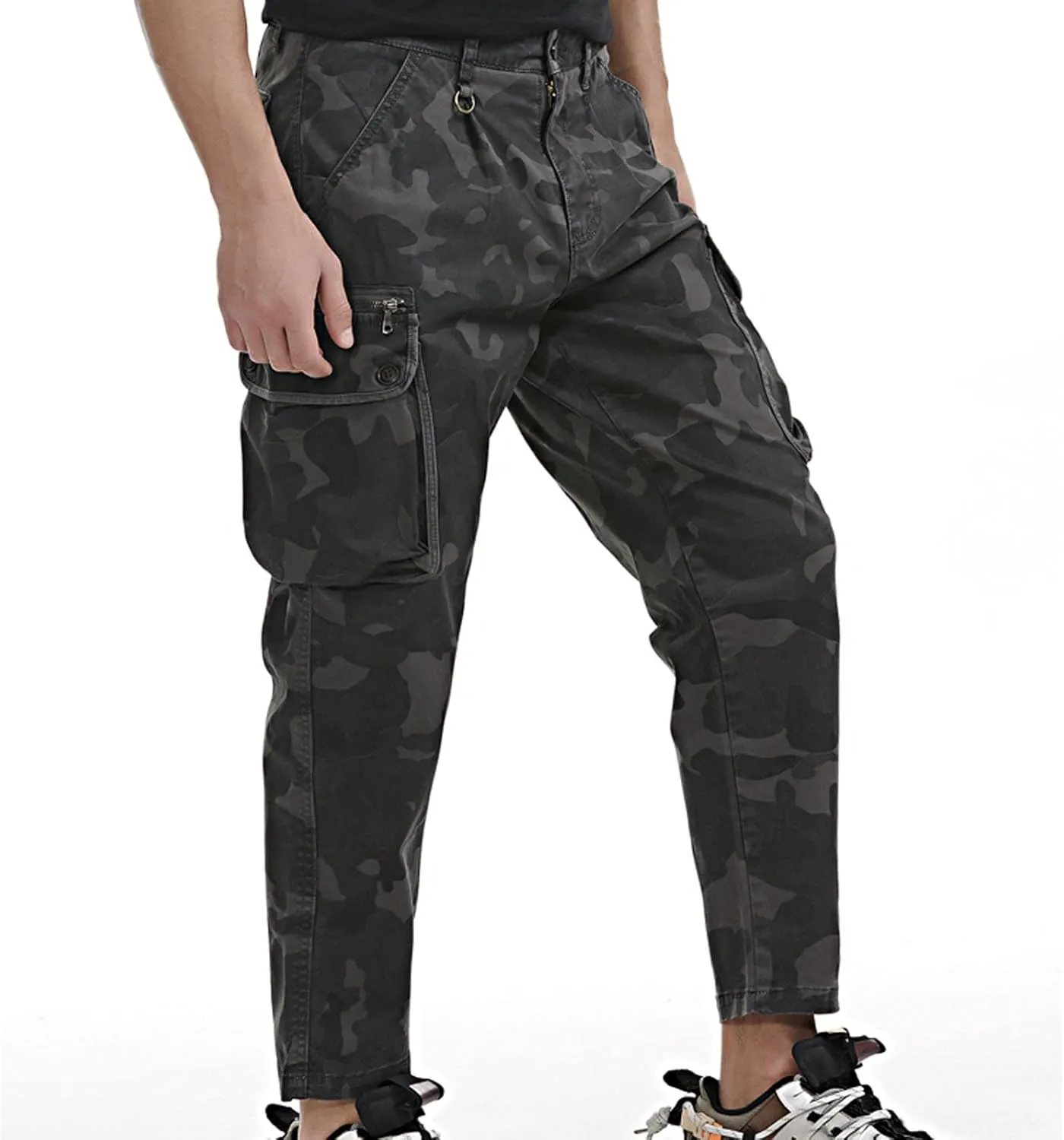 Uillui Mens Cargo Pants Fashion Como Joggers Sweatpants Cotton Stretch Casual Relaxed Fit Ankle Length Harem Streetwear Pant