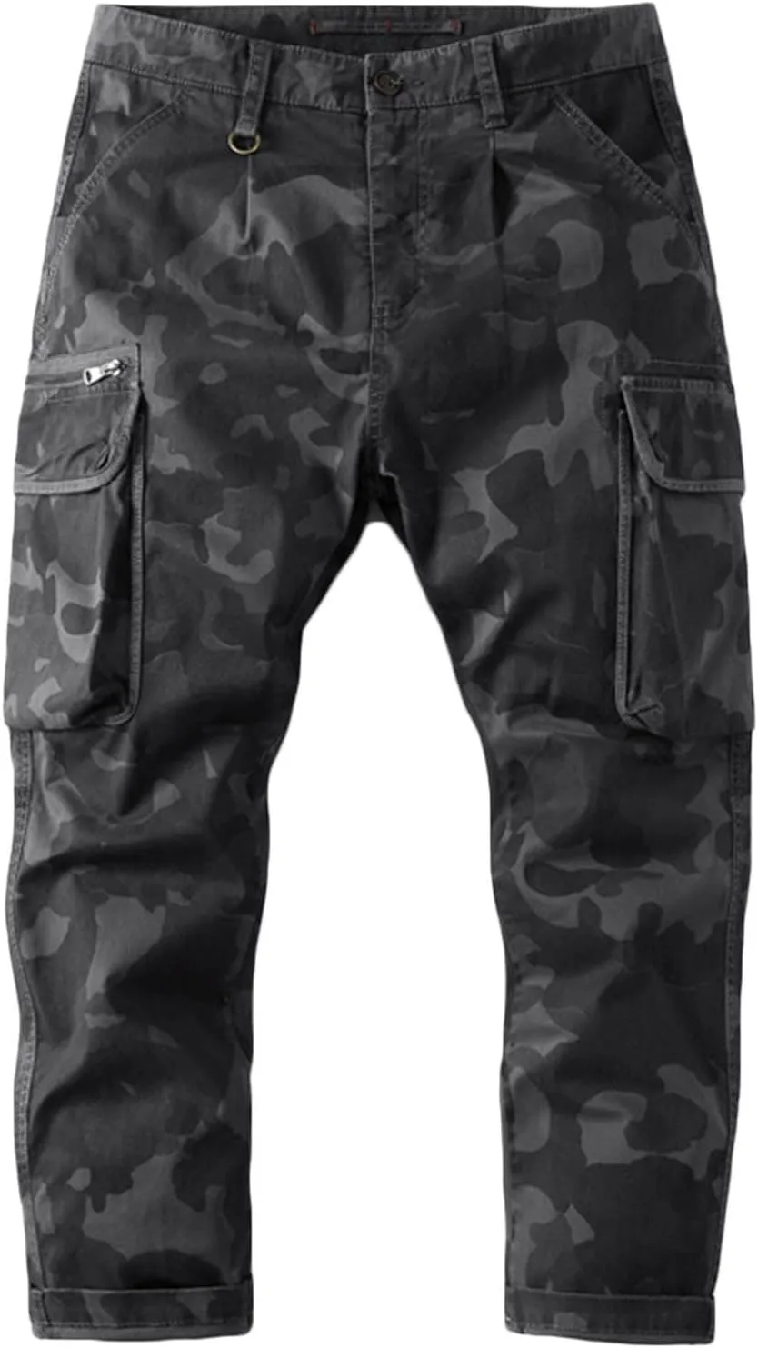 Uillui Mens Cargo Pants Fashion Como Joggers Sweatpants Cotton Stretch Casual Relaxed Fit Ankle Length Harem Streetwear Pant