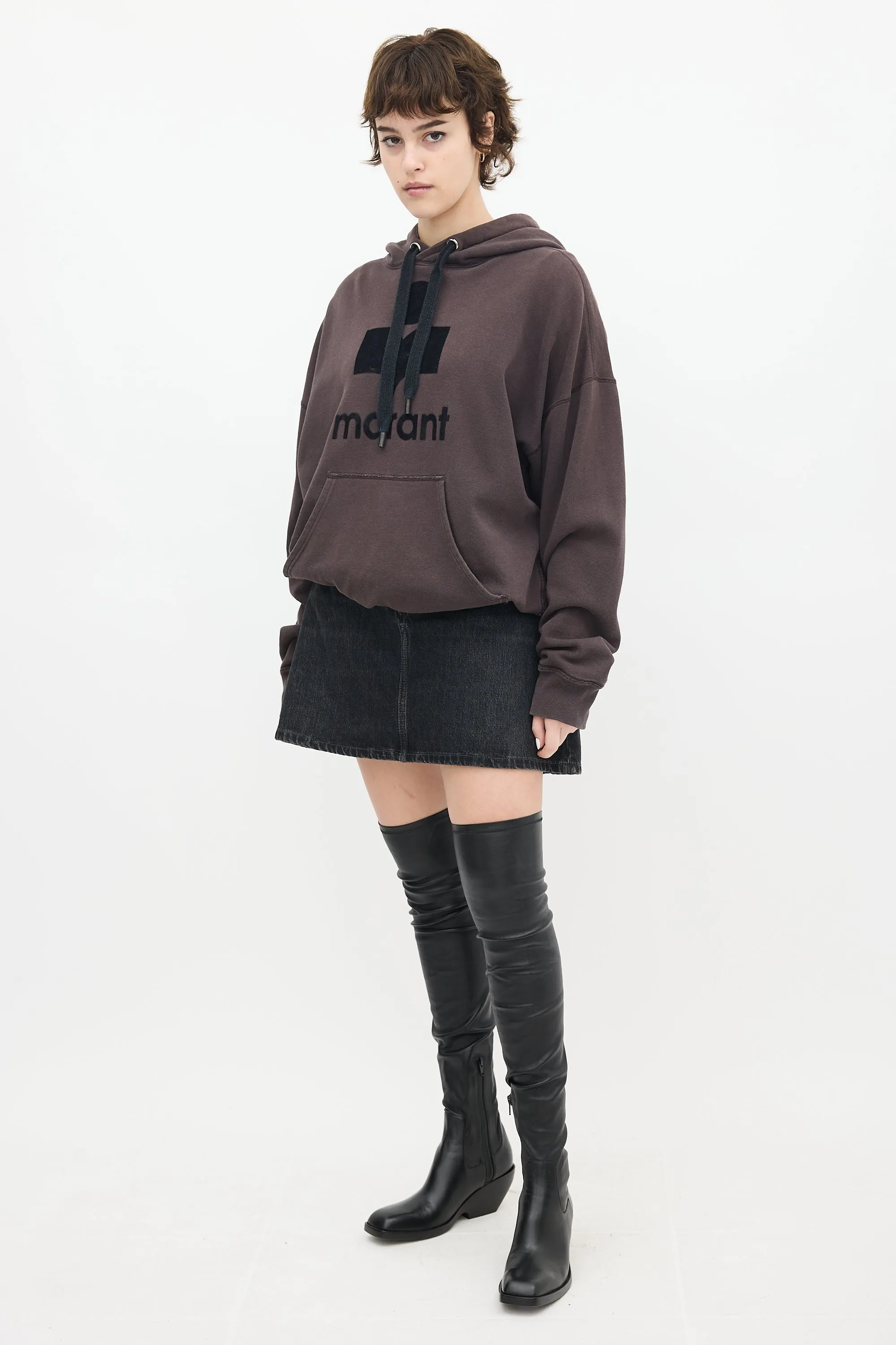 Washed Black Denim A-Line Mini Skirt
