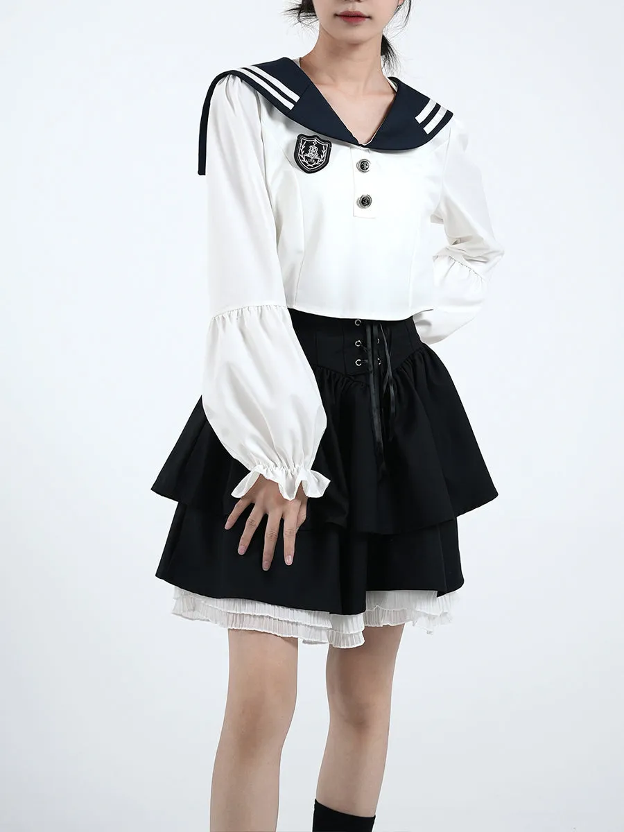 White Bubble Sleeve Shirt