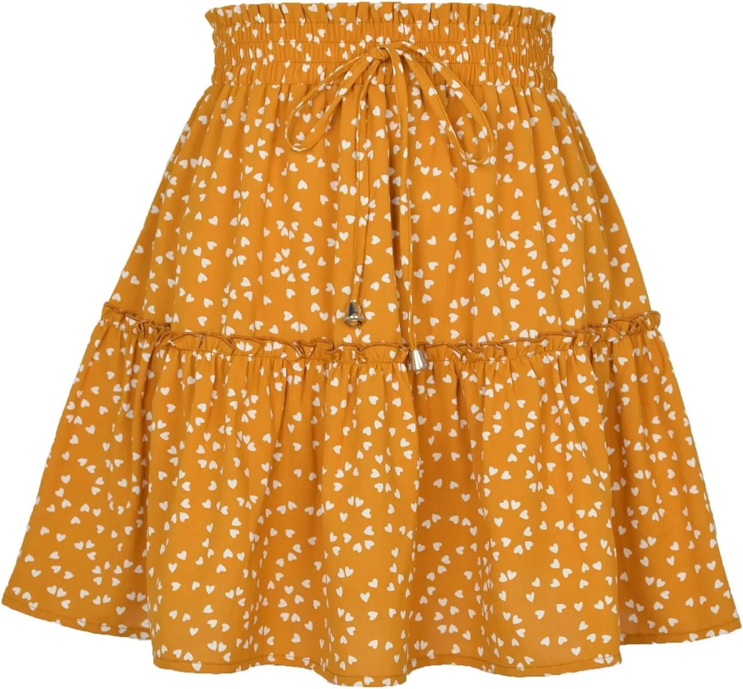 Women Elastic Waist Mini Skirts Floral Printed Pleated Ruffle Hem Flowy A Line Skirt Beach Vacation Skorts
