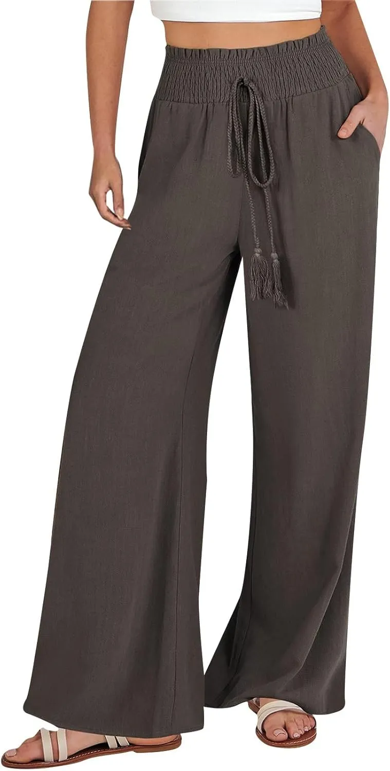 Women's Cotton Linen Summer Loose Pant Trousers Low Waist Straight Slim Fit Trousers Office
