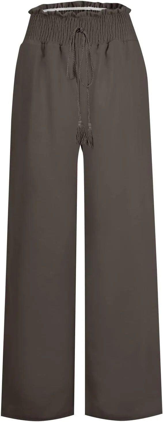Women's Cotton Linen Summer Loose Pant Trousers Low Waist Straight Slim Fit Trousers Office
